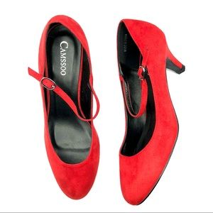 Camssoo | Red Faux Suede Low Heels